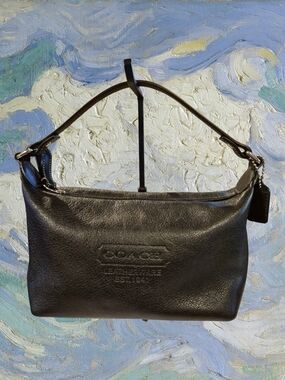 Vintage Coach Black Leather Baguette Shoulder Bag - Coach Signature Lining